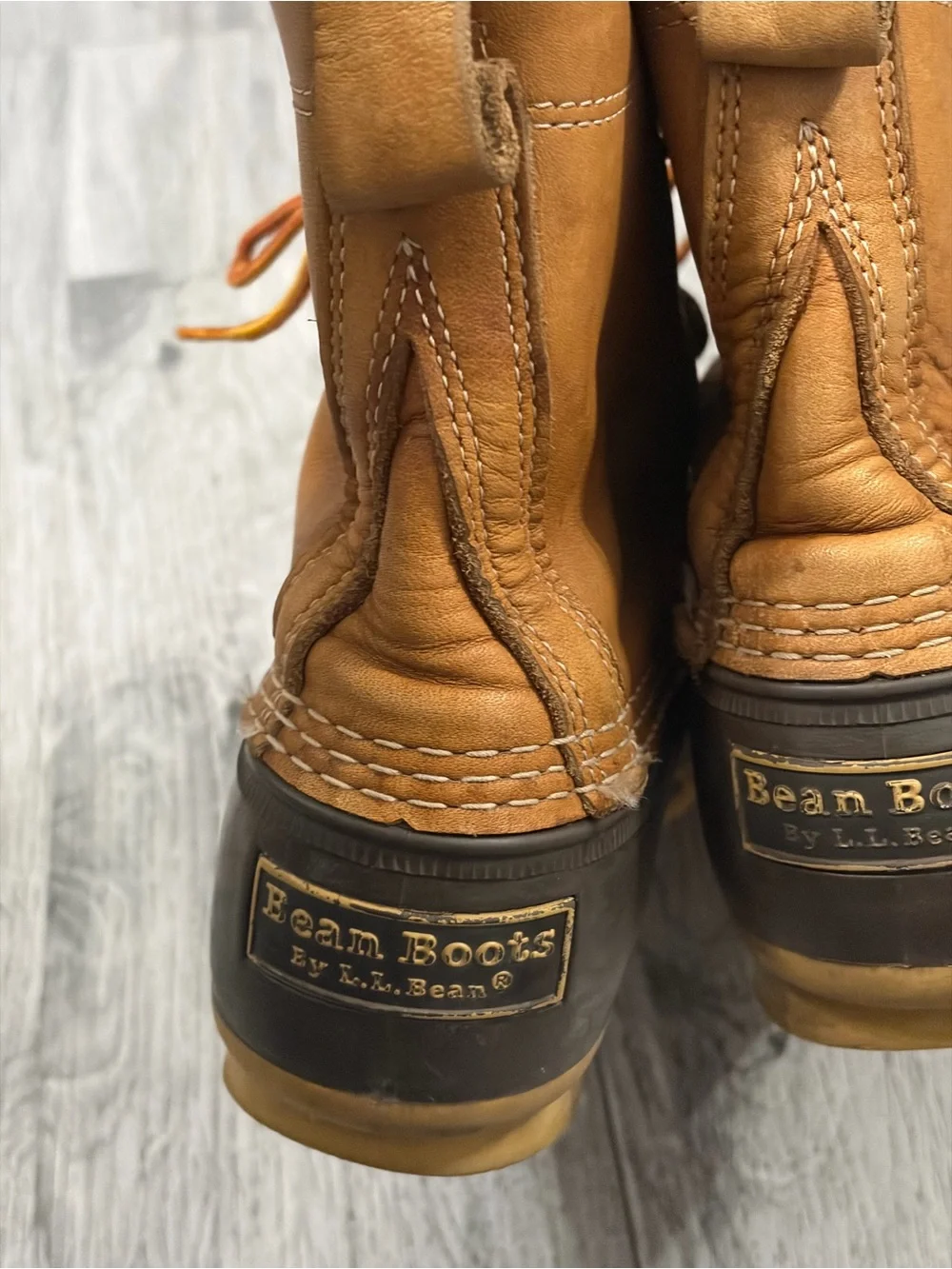 L.L. Bean Two-Tone Brown/Tan Duck Bean Boots with Lace-Up Closure Made in Maine